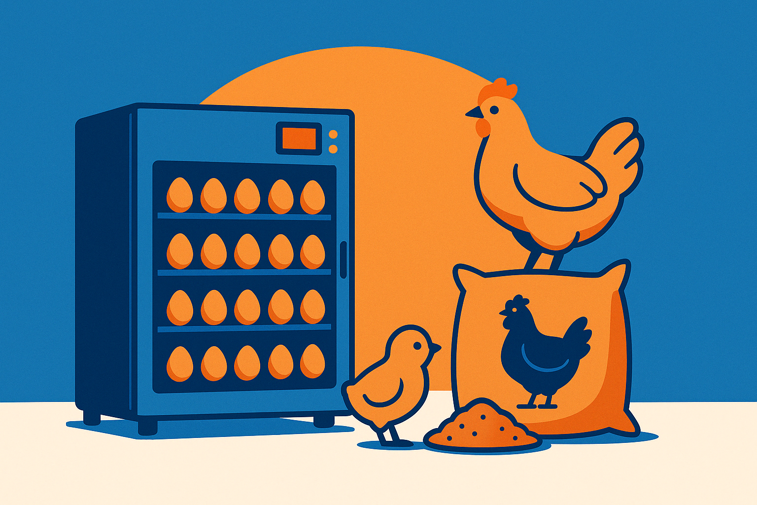 Modern incubator with chicks